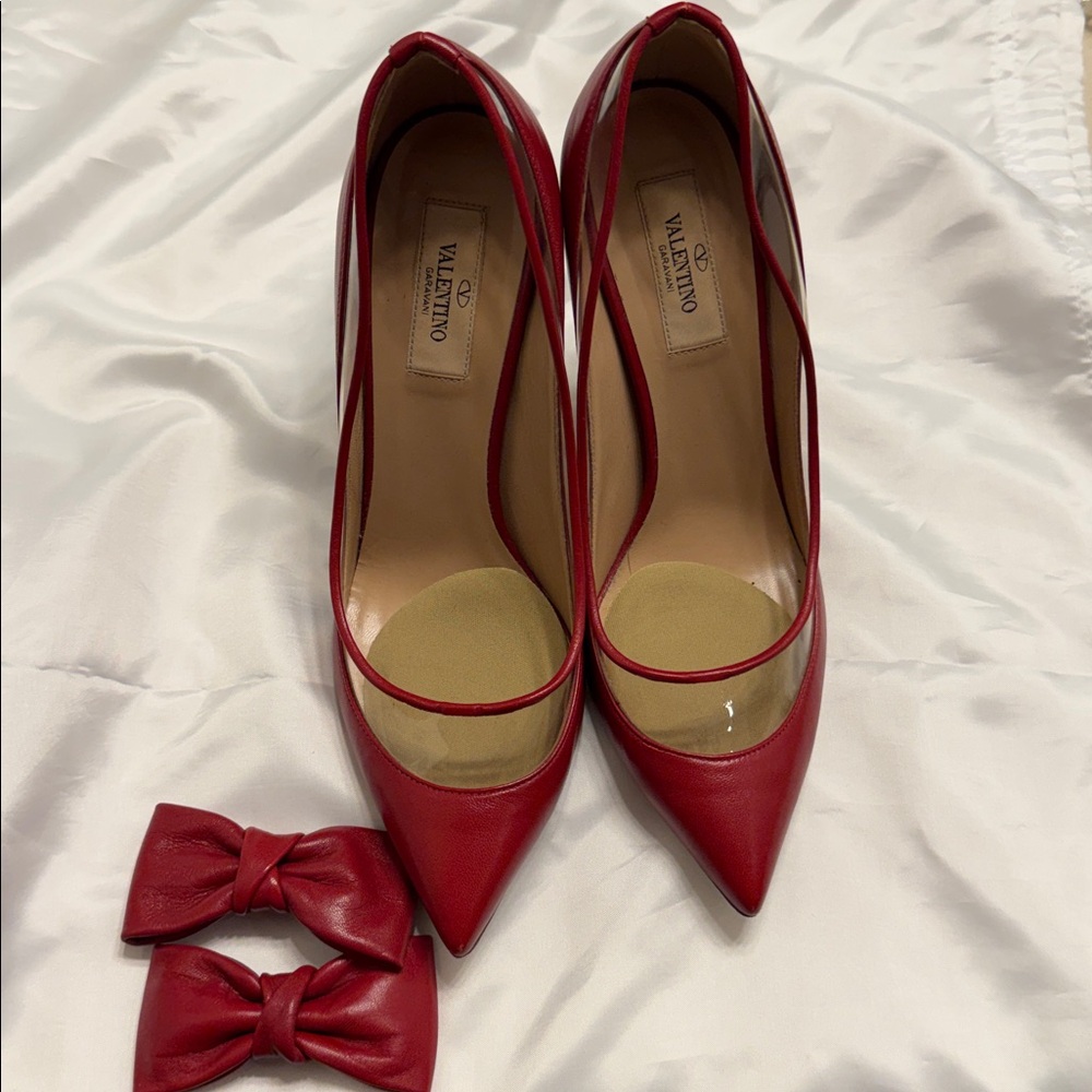 Valentino Red Leather Bow Heels 38.5 - Picture 10 of 12